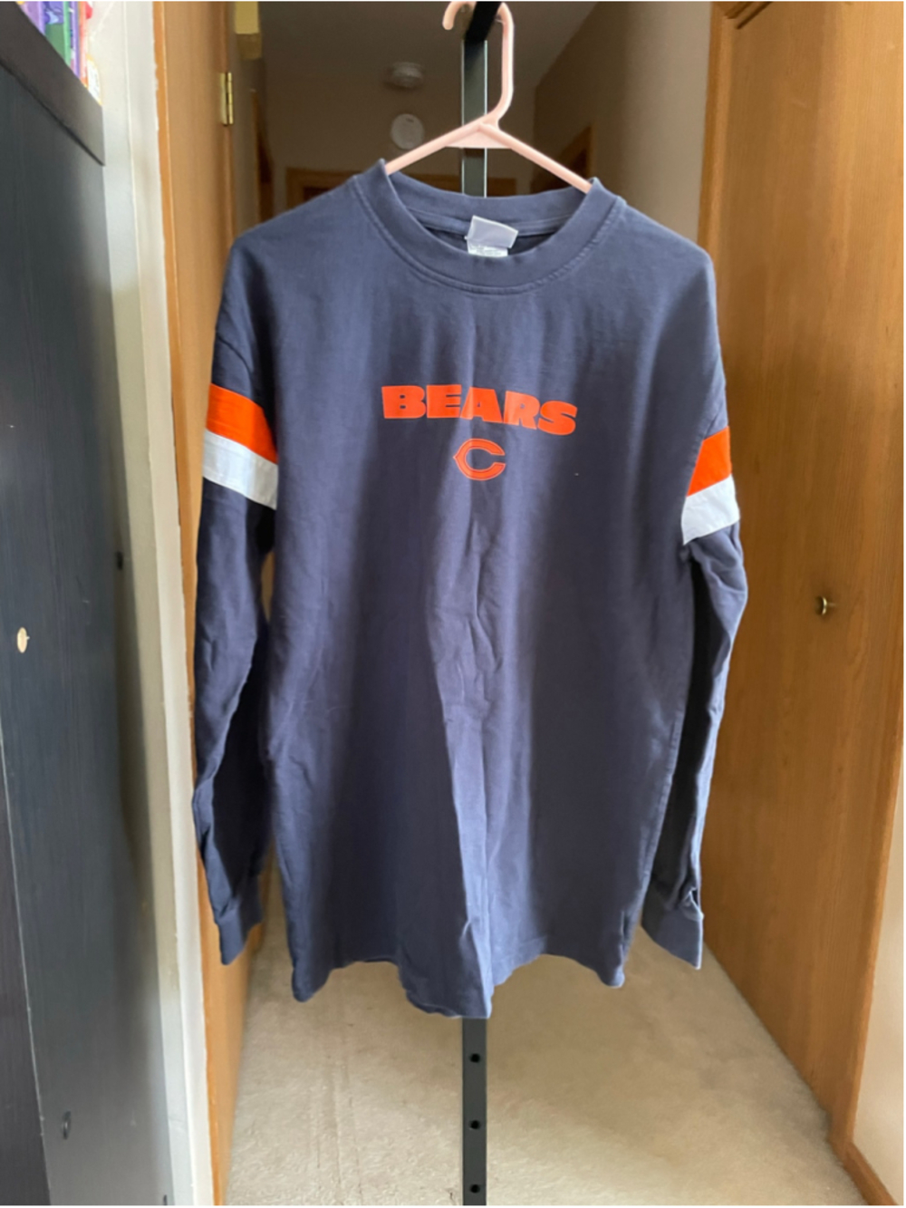Men's NFL Navy Orange Long Sleeve Tee Size L